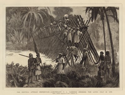 The Central African Expedition, Lieutenant V L Cameron crossing the Lovoi, 15 July 1875 by Joseph Nash